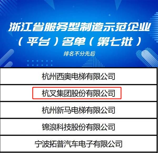 喜訊！杭叉集團(tuán)榮列浙江省服務(wù)型制造示范企業(yè)名單